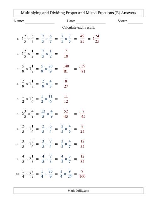 The Multiplying and Dividing Proper and Mixed Fractions with No Simplifying (Fillable) (B) Math Worksheet Page 2
