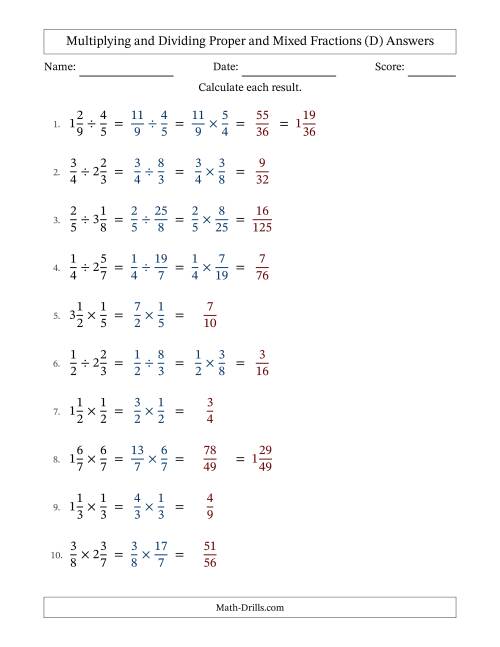 The Multiplying and Dividing Proper and Mixed Fractions with No Simplifying (Fillable) (D) Math Worksheet Page 2