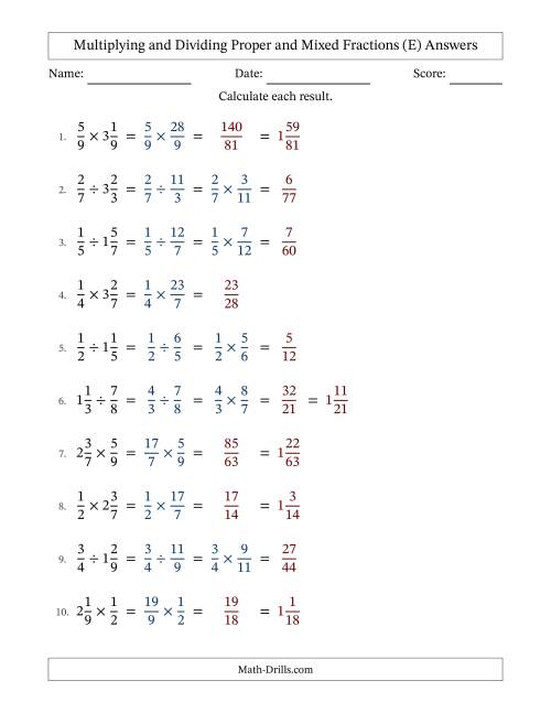 The Multiplying and Dividing Proper and Mixed Fractions with No Simplifying (Fillable) (E) Math Worksheet Page 2
