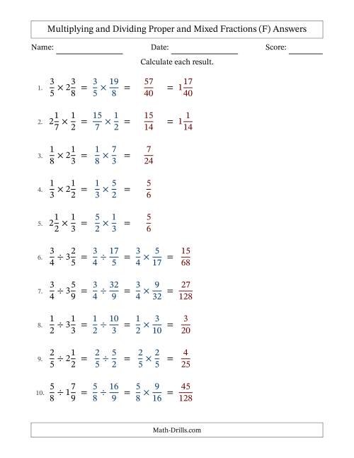 The Multiplying and Dividing Proper and Mixed Fractions with No Simplifying (Fillable) (F) Math Worksheet Page 2