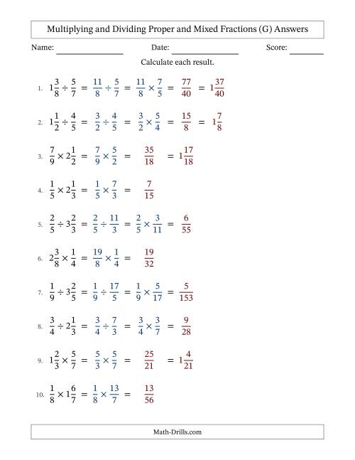 The Multiplying and Dividing Proper and Mixed Fractions with No Simplifying (Fillable) (G) Math Worksheet Page 2