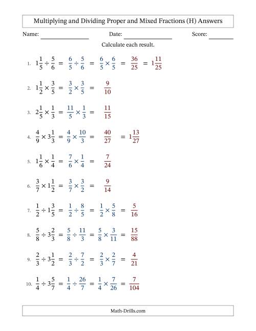 The Multiplying and Dividing Proper and Mixed Fractions with No Simplifying (Fillable) (H) Math Worksheet Page 2