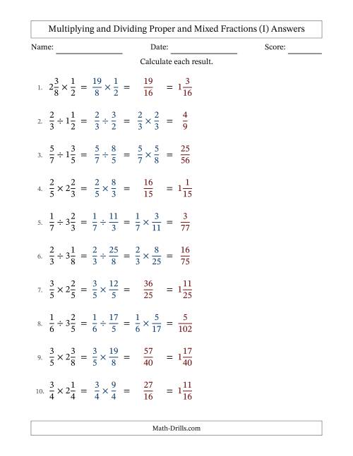 The Multiplying and Dividing Proper and Mixed Fractions with No Simplifying (Fillable) (I) Math Worksheet Page 2