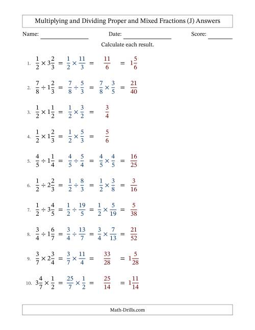 The Multiplying and Dividing Proper and Mixed Fractions with No Simplifying (Fillable) (J) Math Worksheet Page 2