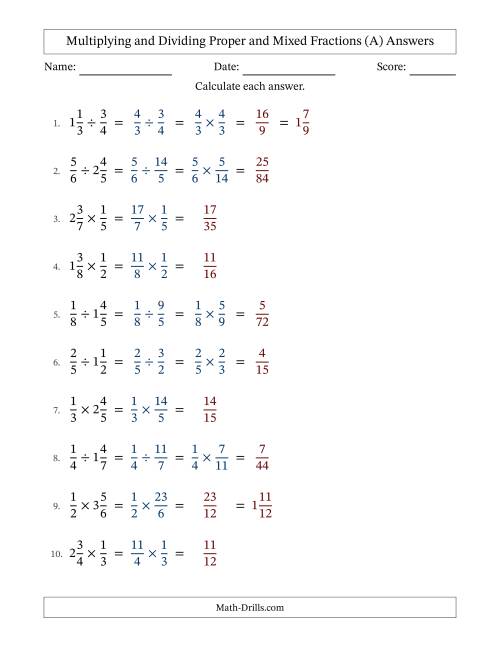 The Multiplying and Dividing Proper and Mixed Fractions with No Simplifying (Fillable) (All) Math Worksheet Page 2