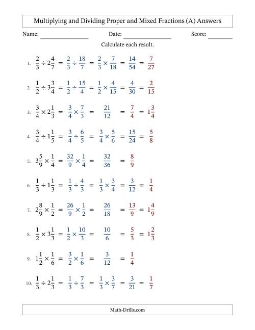 The Multiplying and Dividing Proper and Mixed Fractions with All Simplifying (Fillable) (A) Math Worksheet Page 2