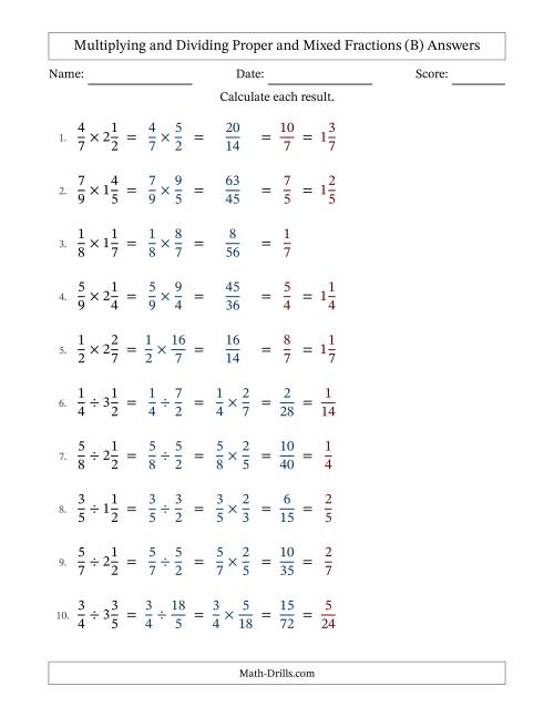 The Multiplying and Dividing Proper and Mixed Fractions with All Simplifying (Fillable) (B) Math Worksheet Page 2
