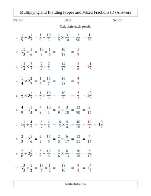 The Multiplying and Dividing Proper and Mixed Fractions with All Simplifying (Fillable) (D) Math Worksheet Page 2
