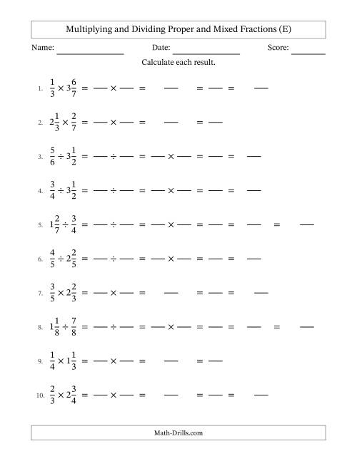 The Multiplying and Dividing Proper and Mixed Fractions with All Simplifying (Fillable) (E) Math Worksheet
