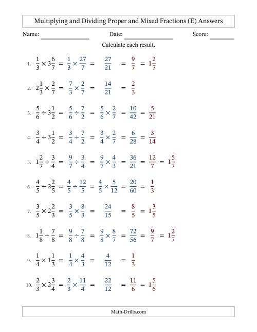 The Multiplying and Dividing Proper and Mixed Fractions with All Simplifying (Fillable) (E) Math Worksheet Page 2