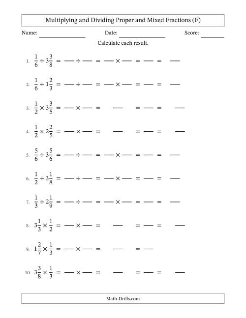 The Multiplying and Dividing Proper and Mixed Fractions with All Simplifying (Fillable) (F) Math Worksheet