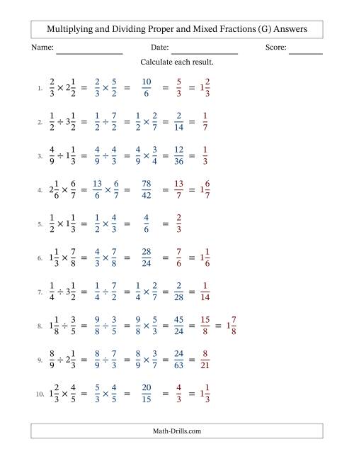 The Multiplying and Dividing Proper and Mixed Fractions with All Simplifying (Fillable) (G) Math Worksheet Page 2