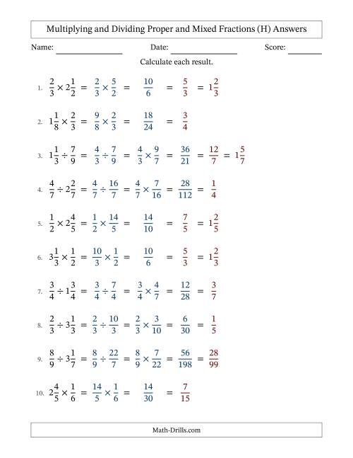 The Multiplying and Dividing Proper and Mixed Fractions with All Simplifying (Fillable) (H) Math Worksheet Page 2