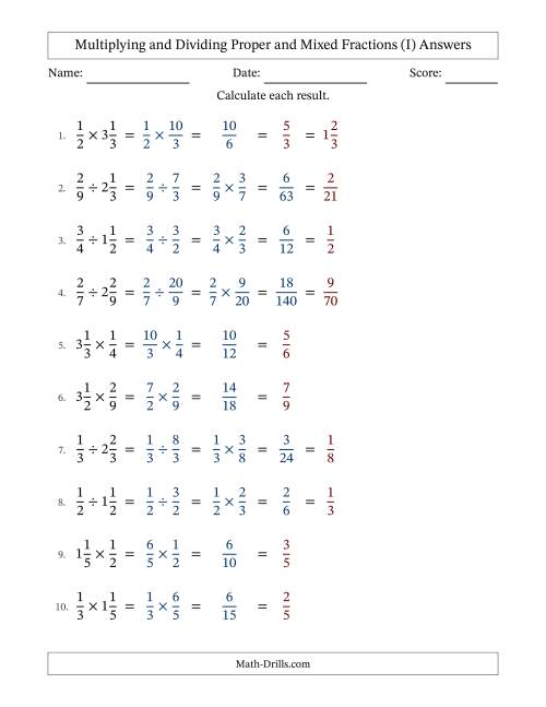 The Multiplying and Dividing Proper and Mixed Fractions with All Simplifying (Fillable) (I) Math Worksheet Page 2