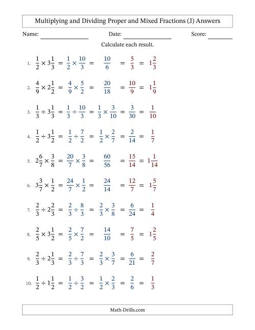 The Multiplying and Dividing Proper and Mixed Fractions with All Simplifying (Fillable) (J) Math Worksheet Page 2