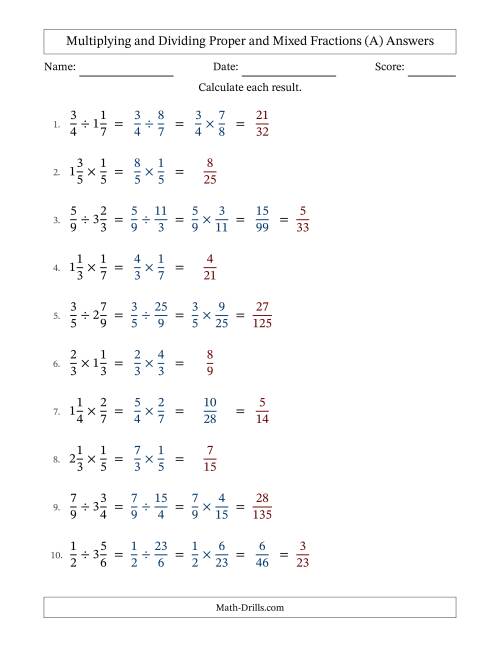 The Multiplying and Dividing Proper and Mixed Fractions with Some Simplifying (Fillable) (A) Math Worksheet Page 2