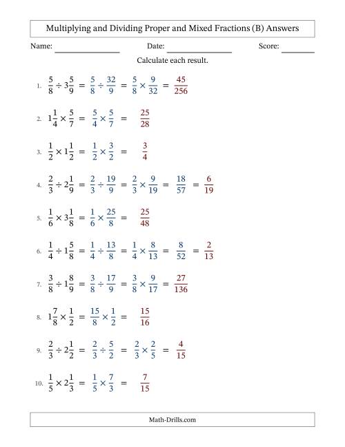 The Multiplying and Dividing Proper and Mixed Fractions with Some Simplifying (Fillable) (B) Math Worksheet Page 2
