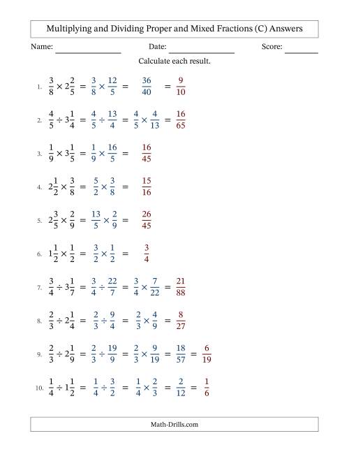 The Multiplying and Dividing Proper and Mixed Fractions with Some Simplifying (Fillable) (C) Math Worksheet Page 2
