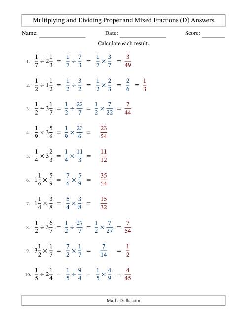 The Multiplying and Dividing Proper and Mixed Fractions with Some Simplifying (Fillable) (D) Math Worksheet Page 2