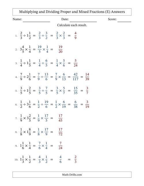 The Multiplying and Dividing Proper and Mixed Fractions with Some Simplifying (Fillable) (E) Math Worksheet Page 2