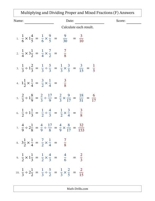 The Multiplying and Dividing Proper and Mixed Fractions with Some Simplifying (Fillable) (F) Math Worksheet Page 2