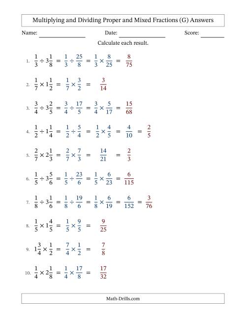 The Multiplying and Dividing Proper and Mixed Fractions with Some Simplifying (Fillable) (G) Math Worksheet Page 2