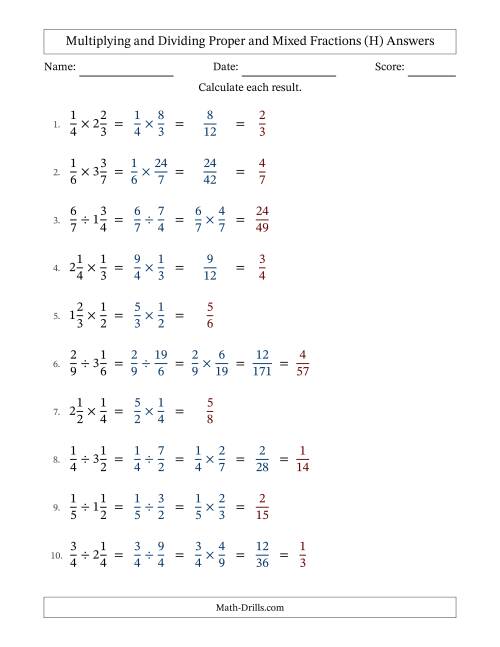 The Multiplying and Dividing Proper and Mixed Fractions with Some Simplifying (Fillable) (H) Math Worksheet Page 2