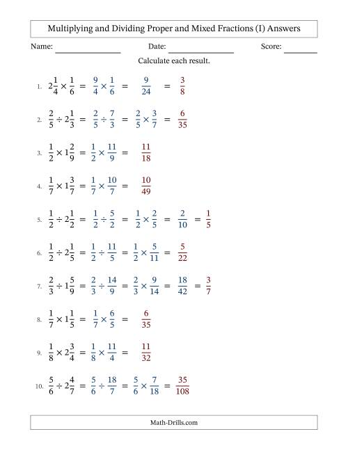 The Multiplying and Dividing Proper and Mixed Fractions with Some Simplifying (Fillable) (I) Math Worksheet Page 2