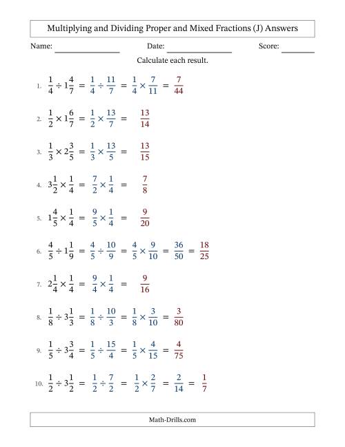 The Multiplying and Dividing Proper and Mixed Fractions with Some Simplifying (Fillable) (J) Math Worksheet Page 2
