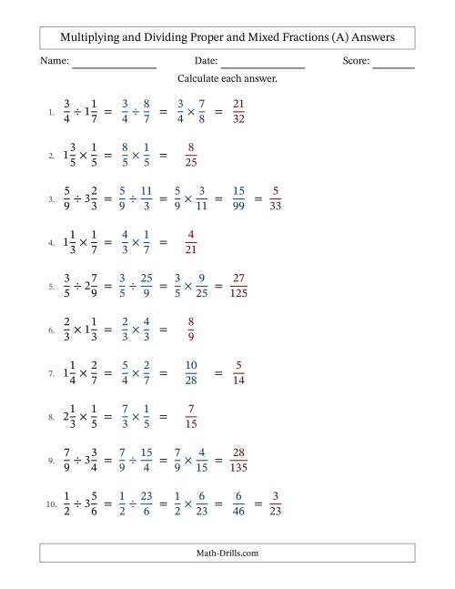 The Multiplying and Dividing Proper and Mixed Fractions with Some Simplifying (Fillable) (All) Math Worksheet Page 2