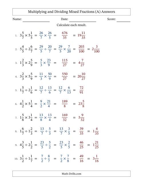 The Multiplying and Dividing Two Mixed Fractions with No Simplifying (Fillable) (A) Math Worksheet Page 2