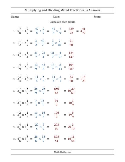 The Multiplying and Dividing Two Mixed Fractions with No Simplifying (Fillable) (B) Math Worksheet Page 2