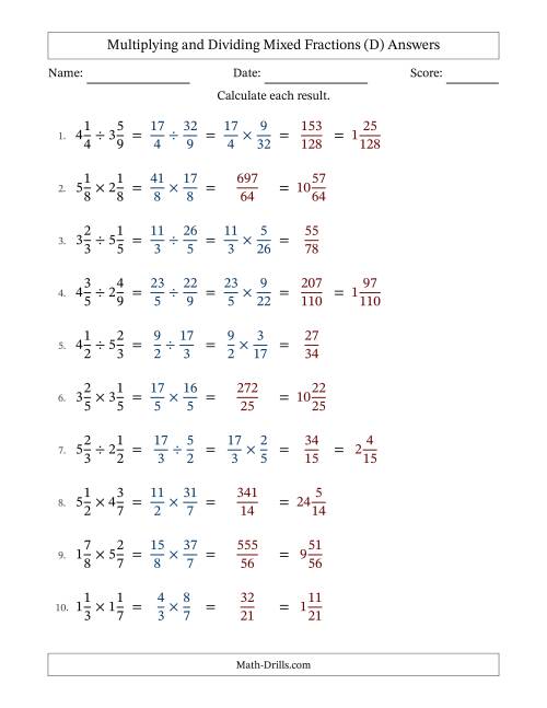 The Multiplying and Dividing Two Mixed Fractions with No Simplifying (Fillable) (D) Math Worksheet Page 2