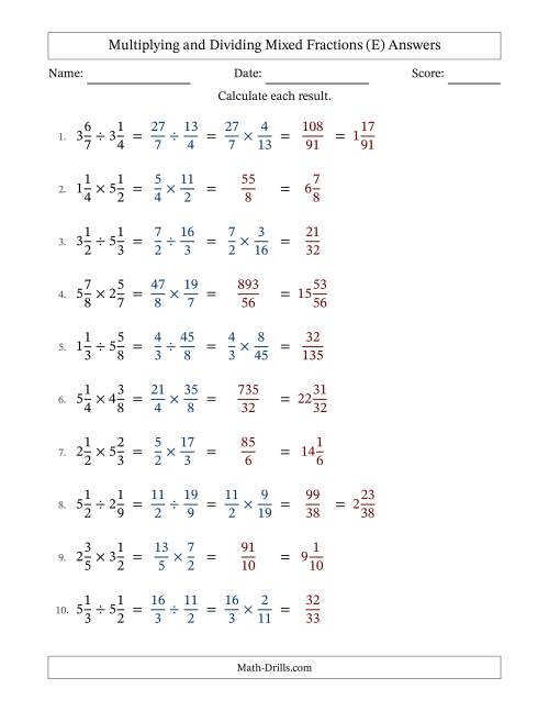 The Multiplying and Dividing Two Mixed Fractions with No Simplifying (Fillable) (E) Math Worksheet Page 2