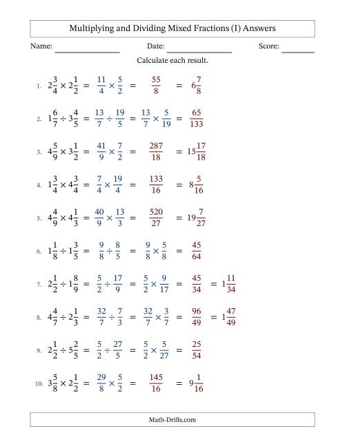The Multiplying and Dividing Two Mixed Fractions with No Simplifying (Fillable) (I) Math Worksheet Page 2