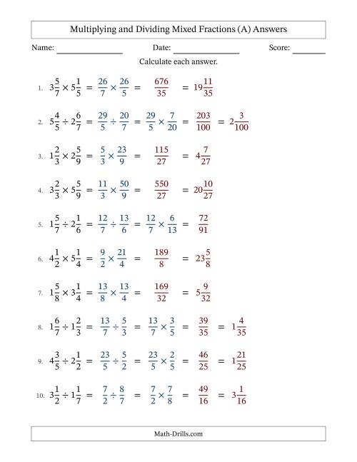 The Multiplying and Dividing Two Mixed Fractions with No Simplifying (Fillable) (All) Math Worksheet Page 2