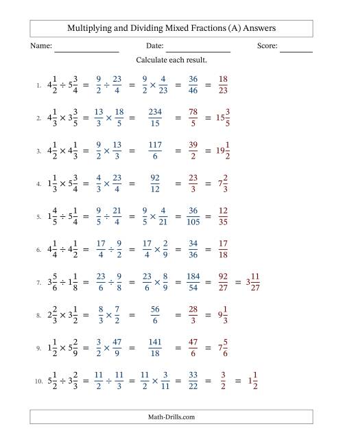 The Multiplying and Dividing Two Mixed Fractions with All Simplifying (Fillable) (A) Math Worksheet Page 2