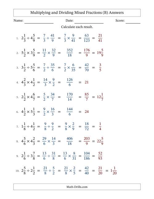 The Multiplying and Dividing Two Mixed Fractions with All Simplifying (Fillable) (B) Math Worksheet Page 2