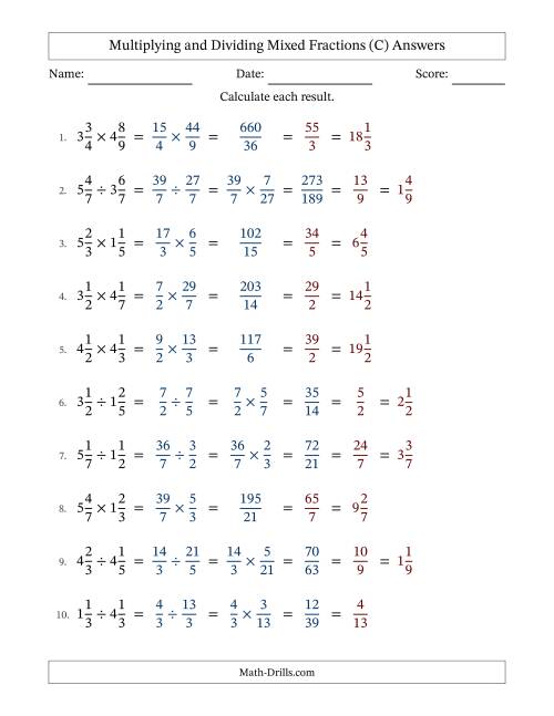 The Multiplying and Dividing Two Mixed Fractions with All Simplifying (Fillable) (C) Math Worksheet Page 2