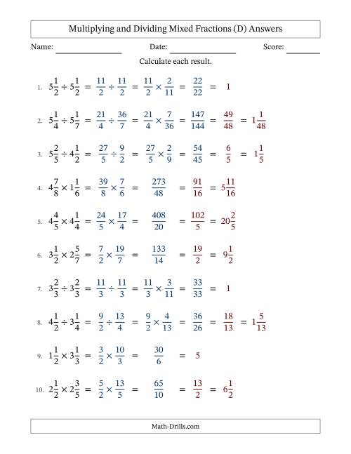 The Multiplying and Dividing Two Mixed Fractions with All Simplifying (Fillable) (D) Math Worksheet Page 2