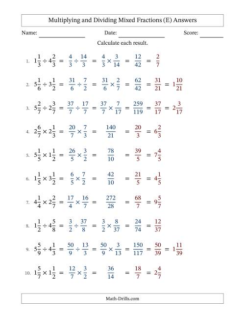 The Multiplying and Dividing Two Mixed Fractions with All Simplifying (Fillable) (E) Math Worksheet Page 2