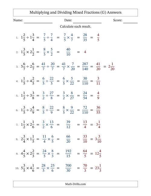 The Multiplying and Dividing Two Mixed Fractions with All Simplifying (Fillable) (G) Math Worksheet Page 2