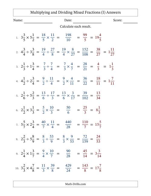 The Multiplying and Dividing Two Mixed Fractions with All Simplifying (Fillable) (I) Math Worksheet Page 2