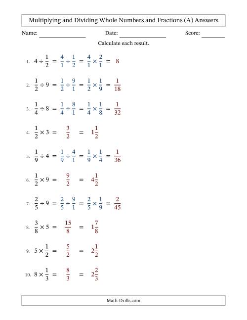 The Multiplying and Dividing Proper Fractions and Whole Numbers with No Simplifying (Fillable) (A) Math Worksheet Page 2