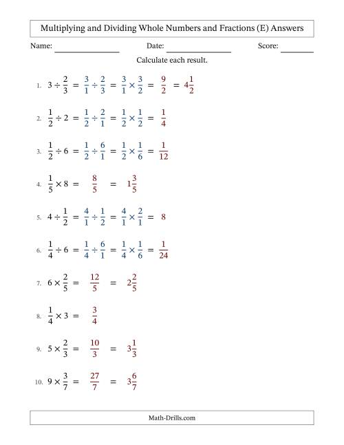 The Multiplying and Dividing Proper Fractions and Whole Numbers with No Simplifying (Fillable) (E) Math Worksheet Page 2