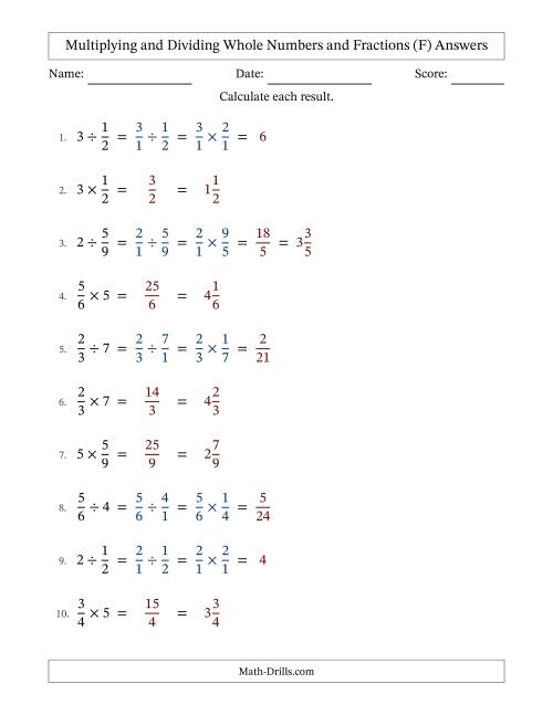 The Multiplying and Dividing Proper Fractions and Whole Numbers with No Simplifying (Fillable) (F) Math Worksheet Page 2