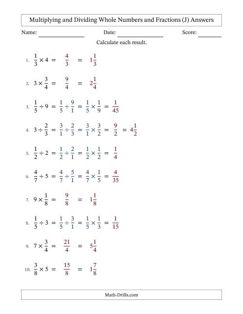 The Multiplying and Dividing Proper Fractions and Whole Numbers with No Simplifying (Fillable) (J) Math Worksheet Page 2