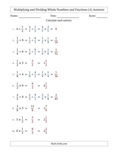 The Multiplying and Dividing Proper Fractions and Whole Numbers with No Simplifying (Fillable) (All) Math Worksheet Page 2