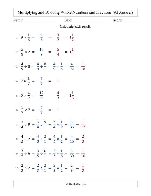 The Multiplying and Dividing Proper Fractions and Whole Numbers with All Simplifying (Fillable) (A) Math Worksheet Page 2