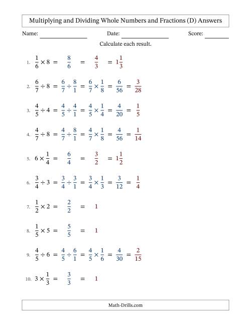 The Multiplying and Dividing Proper Fractions and Whole Numbers with All Simplifying (Fillable) (D) Math Worksheet Page 2